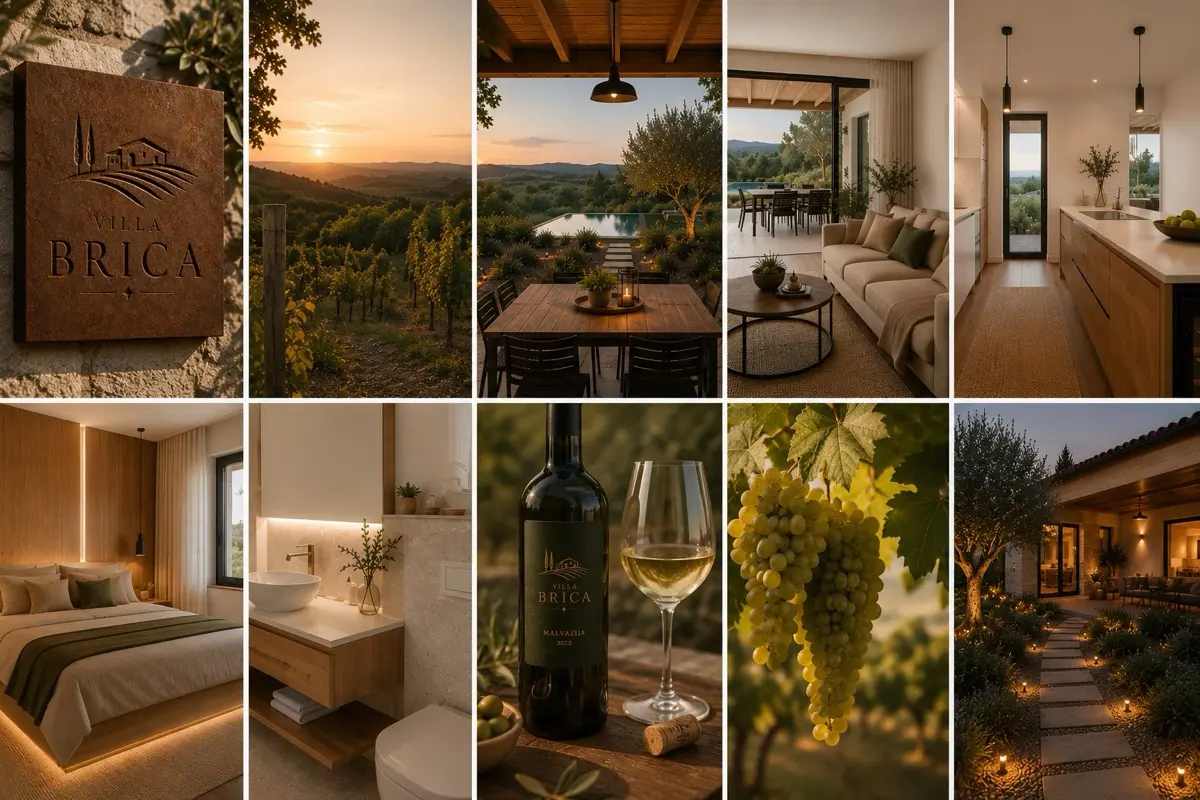 Villa Brica amenities and olive-toned rituals